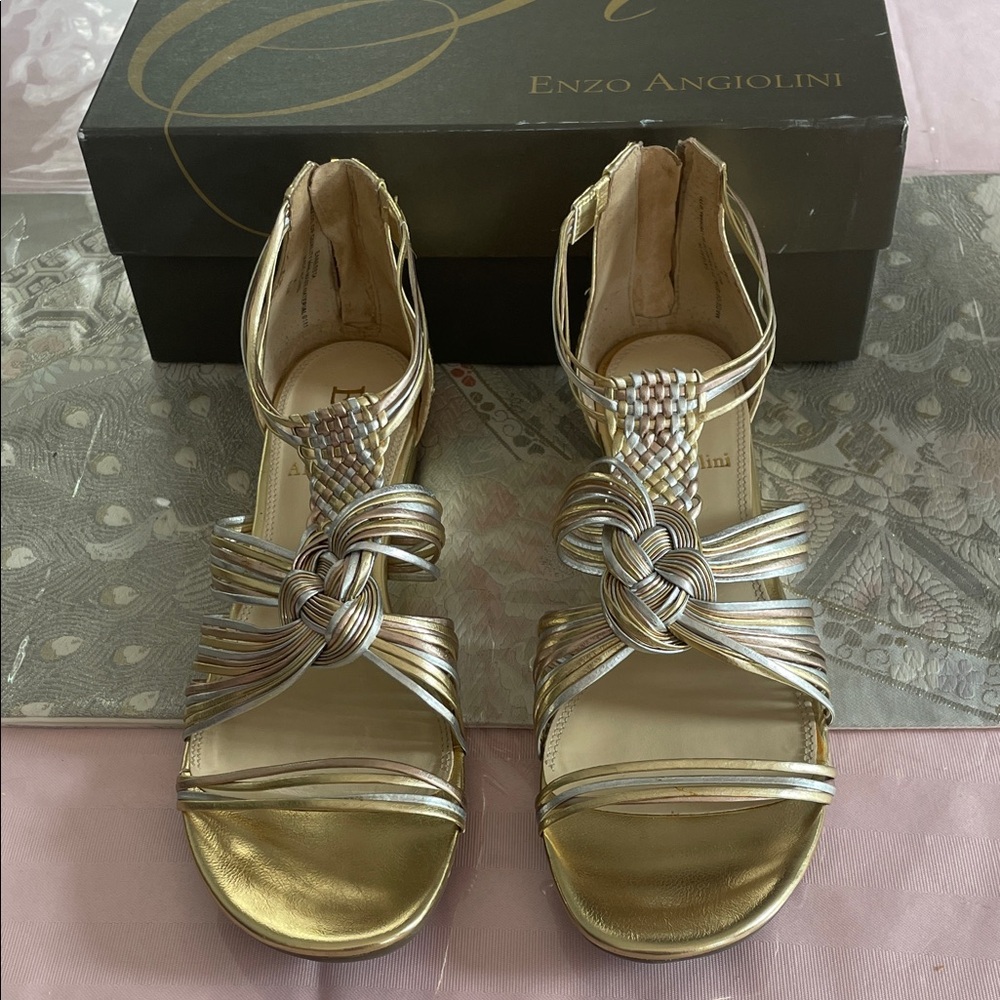 Enzo Angiolini Metallic Gold Woven Sandals